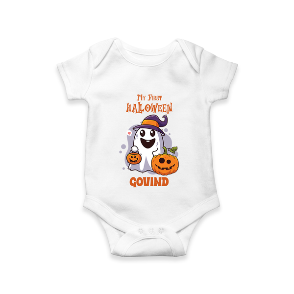 My First Halloween Ghost Print Baby Romper   - WHITE - New Born (Chest 14")