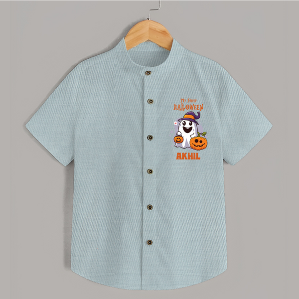 My First Halloween Shirt | Personalized Baby Festival Outfit - ARCTIC BLUE - 0 - 6 Months Old (Chest 23")