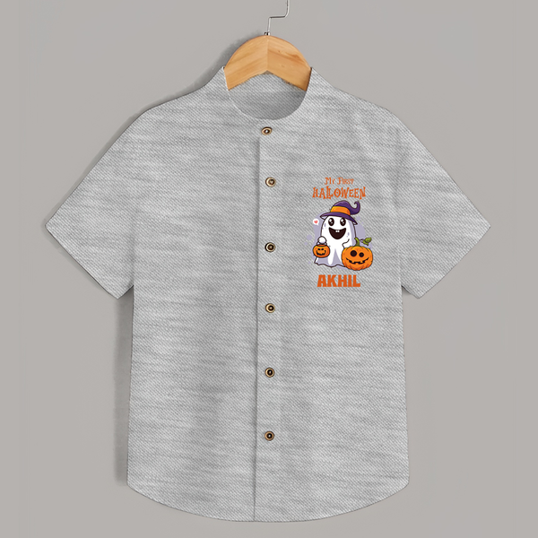 My First Halloween Shirt | Personalized Baby Festival Outfit - GREY - 0 - 6 Months Old (Chest 23")