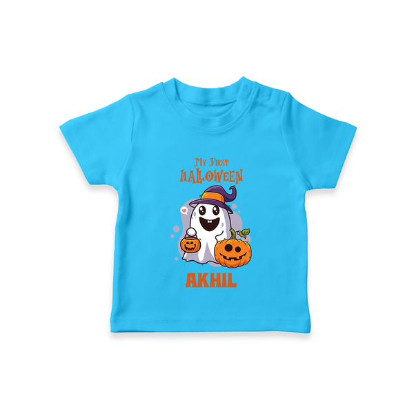My First Halloween Tshirt | Personalized Baby Festival Outfit - SKY BLUE - 0-5 Months Old (Chest 17")
