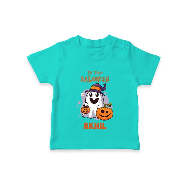 My First Halloween Tshirt | Personalized Baby Festival Outfit - TEAL - 0-5 Months Old (Chest 17")