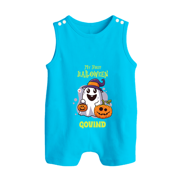 My First Halloween Ghost Print Baby Button Romper  - SKY BLUE - New Born (Chest 18")
