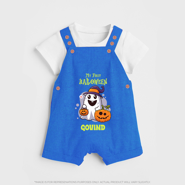 My First Halloween Ghost Print Baby Dungaree  - COBALT BLUE - 0 - 5 Months Old (Chest 18")