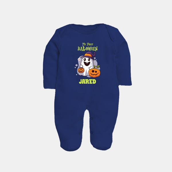 My First Halloween Sleep Suit | Personalized Baby Festival Outfit - NAVY BLUE - New Born (Chest 7.5")