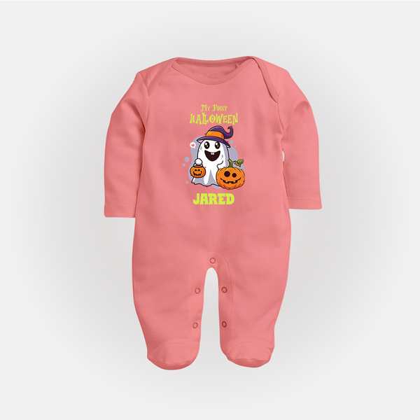 My First Halloween Sleep Suit | Personalized Baby Festival Outfit - PEACH - New Born (Chest 7.5")