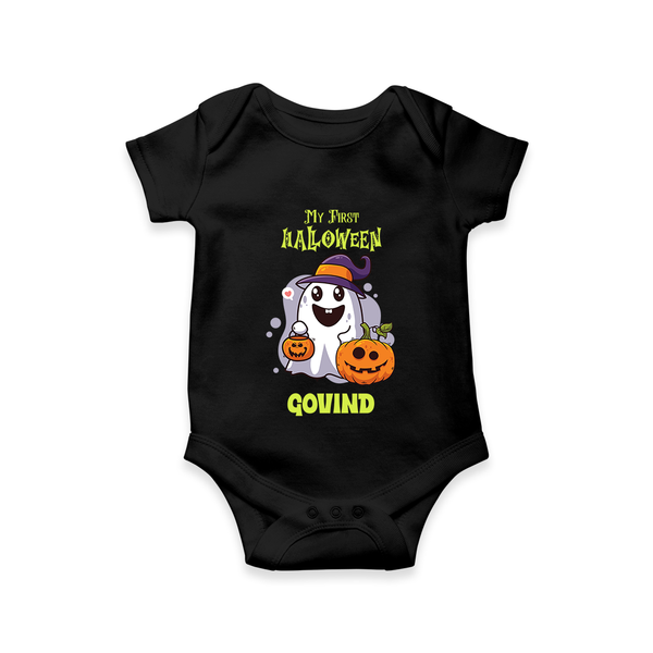 My First Halloween Ghost Print Baby Romper   - BLACK - New Born (Chest 14")