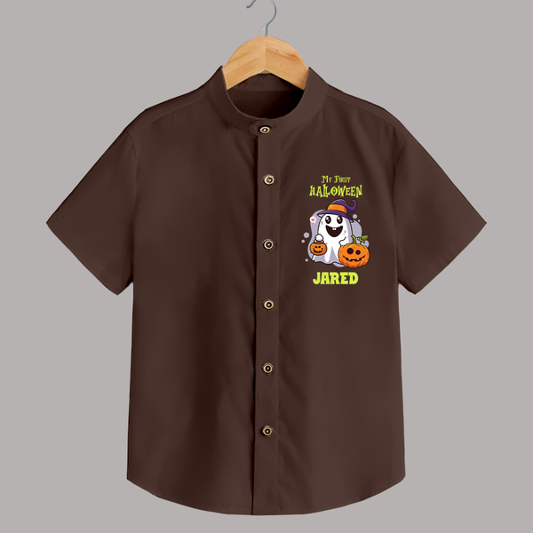 My First Halloween Shirt | Personalized Baby Festival Outfit - CHOCOLATE BROWN - 0 - 6 Months Old (Chest 23")