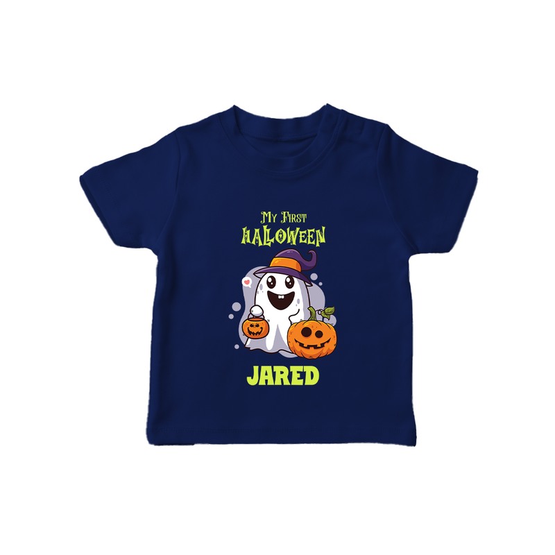 My First Halloween Tshirt | Personalized Baby Festival Outfit - NAVY BLUE - 0-5 Months Old (Chest 17")
