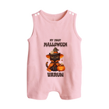 My First Halloween Witch Cat Print Baby Button Romper  - BABY PINK - New Born (Chest 18")