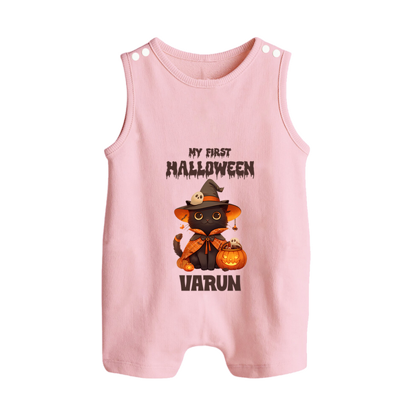 My First Halloween Witch Cat Print Baby Button Romper  - BABY PINK - New Born (Chest 18")