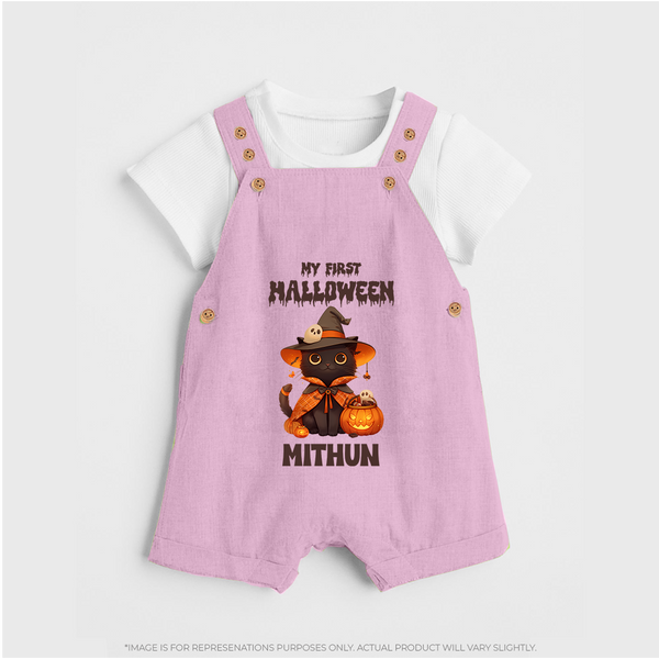 My First Pumpkin Star Dungaree Set | Custom Baby Dungaree Set for Halloween Fun - BABY PINK - 0 - 5 Months Old (Chest 18")