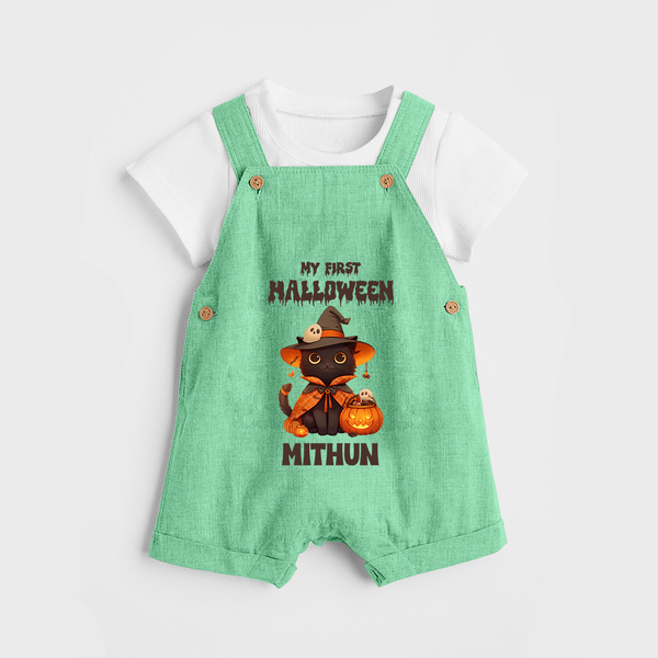 My First Pumpkin Star Dungaree Set | Custom Baby Dungaree Set for Halloween Fun - GREEN - 0 - 5 Months Old (Chest 18")