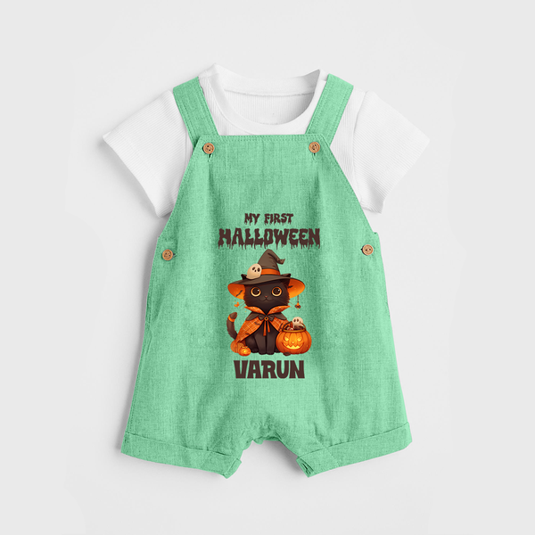 My First Halloween Witch Cat Print Baby Dungaree  - GREEN - 0 - 5 Months Old (Chest 18")
