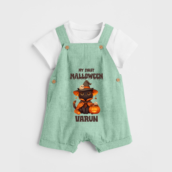 My First Halloween Witch Cat Print Baby Dungaree  - MINT GREEN - 0 - 5 Months Old (Chest 18")
