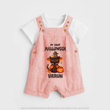 My First Halloween Witch Cat Print Baby Dungaree  - PEACH - 0 - 5 Months Old (Chest 18")