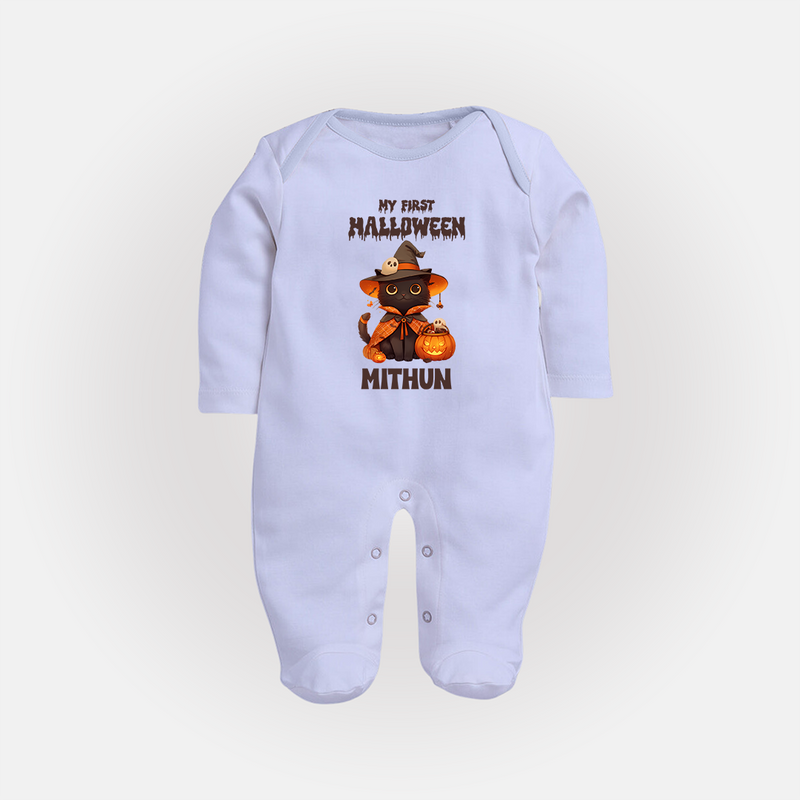 My First Pumpkin Star Sleep Suit | Custom Baby Sleep Suit for Halloween Fun - BABY BLUE - New Born (Chest 7.5")