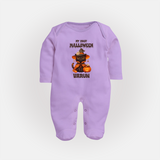 My First Halloween Witch Cat Print Baby Full Body Suit  - LILAC - New Born (Chest 7.5")