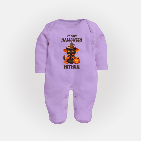 My First Pumpkin Star Sleep Suit | Custom Baby Sleep Suit for Halloween Fun - LILAC - New Born (Chest 7.5")