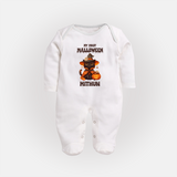 My First Pumpkin Star Sleep Suit | Custom Baby Sleep Suit for Halloween Fun - WHITE - New Born (Chest 7.5")