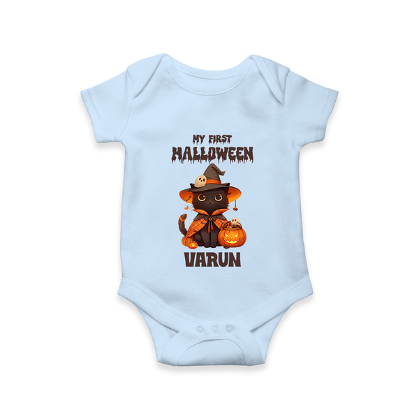 My First Halloween Witch Cat Print Baby Romper   - BABY BLUE - New Born (Chest 14")