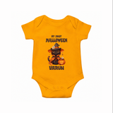 My First Halloween Witch Cat Print Baby Romper   - CHROME YELLOW - New Born (Chest 14")