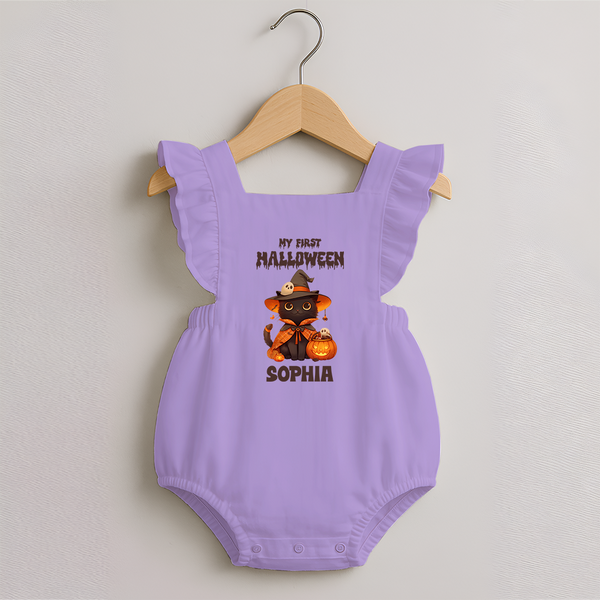 My First Pumpkin Star Romper Frock | Custom Baby Romper Frock for Halloween Fun - LILAC - 0 - 3 Months Old (Chest 19")