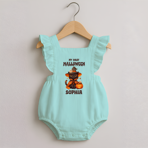 My First Pumpkin Star Romper Frock | Custom Baby Romper Frock for Halloween Fun - MINT GREEN - 0 - 3 Months Old (Chest 19")