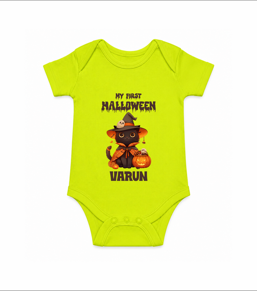 My First Halloween Witch Cat Print Baby Romper