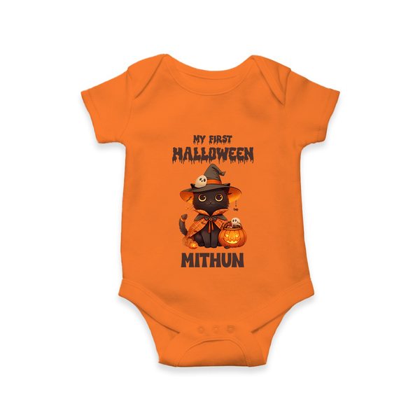 My First Pumpkin Star Romper | Custom Baby Romper for Halloween Fun - ORANGE - New Born (Chest 14")