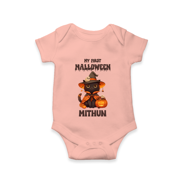 My First Pumpkin Star Romper | Custom Baby Romper for Halloween Fun - PEACH - New Born (Chest 14")