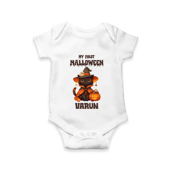 My First Halloween Witch Cat Print Baby Romper   - WHITE - New Born (Chest 14")
