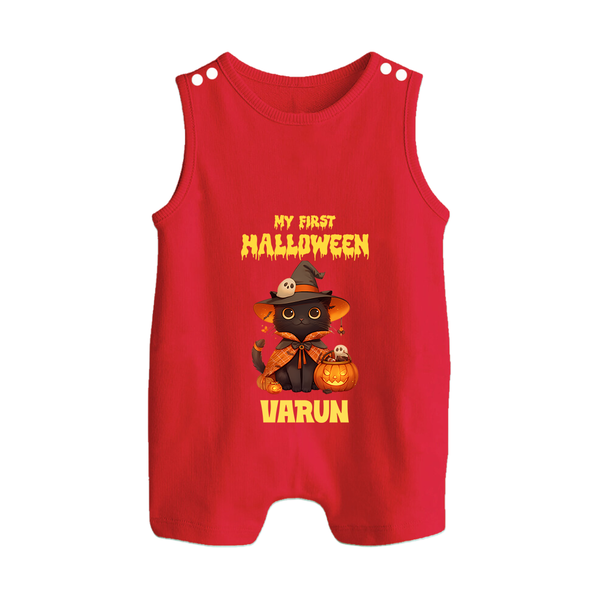 My First Halloween Witch Cat Print Baby Button Romper