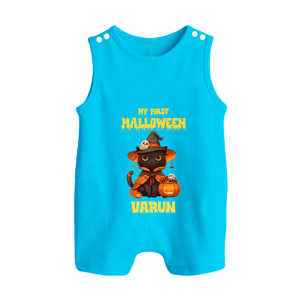 My First Halloween Witch Cat Print Baby Button Romper