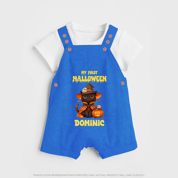 My First Pumpkin Star Dungaree Set | Custom Baby Dungaree Set for Halloween Fun - COBALT BLUE - 0 - 5 Months Old (Chest 18")