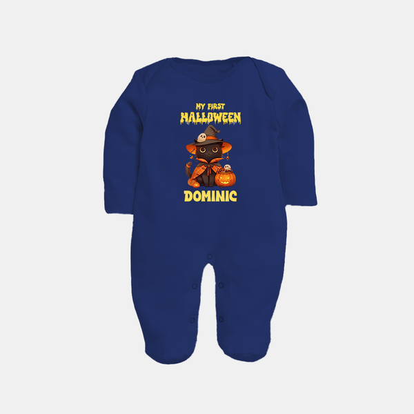 My First Pumpkin Star Sleep Suit | Custom Baby Sleep Suit for Halloween Fun - NAVY BLUE - New Born (Chest 7.5")