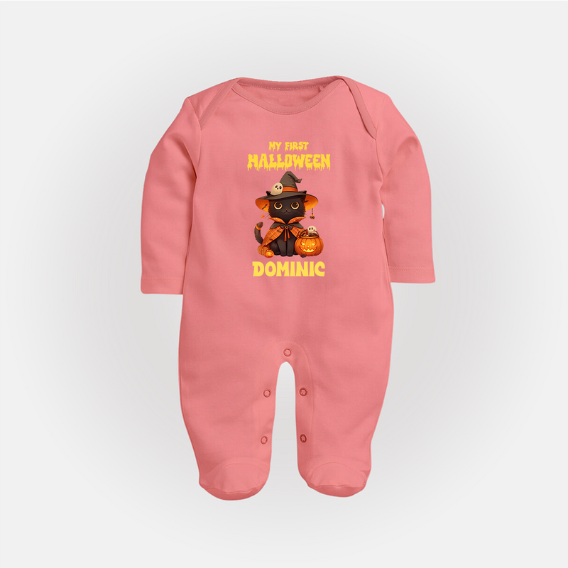 My First Pumpkin Star Sleep Suit | Custom Baby Sleep Suit for Halloween Fun - PEACH - New Born (Chest 7.5")