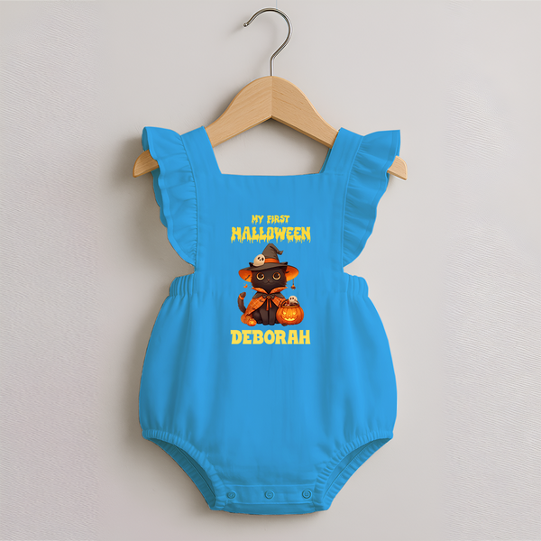 My First Pumpkin Star Romper Frock | Custom Baby Romper Frock for Halloween Fun - SKY BLUE - 0 - 3 Months Old (Chest 19")