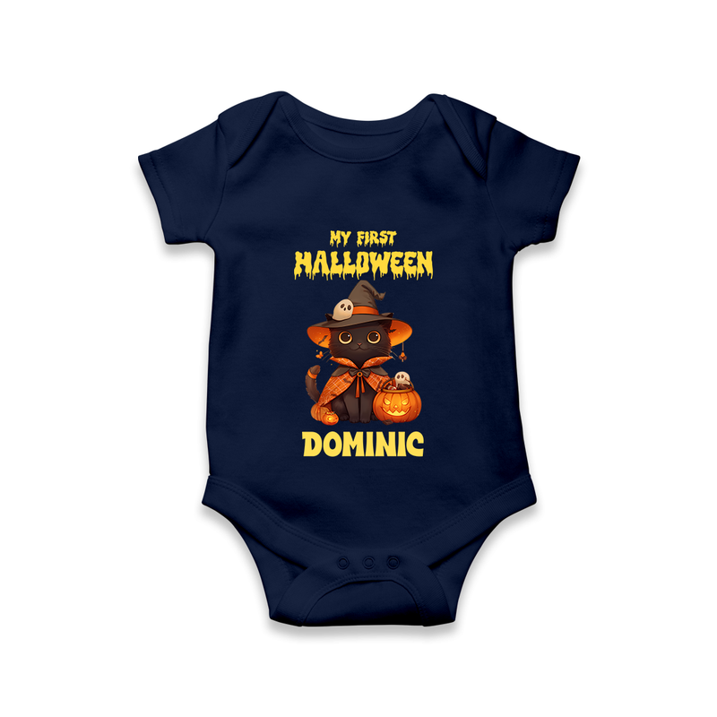 My First Pumpkin Star Romper | Custom Baby Romper for Halloween Fun - NAVY BLUE - New Born (Chest 14")