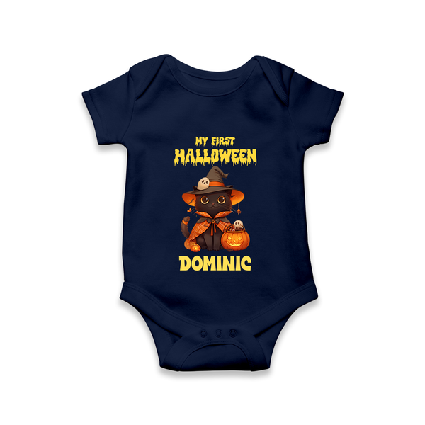 My First Pumpkin Star Romper | Custom Baby Romper for Halloween Fun - NAVY BLUE - New Born (Chest 14")