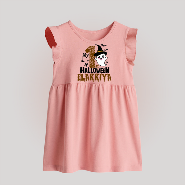 My First Halloween Ghost Moon Print Baby Baby Frock  - BABY PINK - 0 - 3 Months Old (Chest 17")