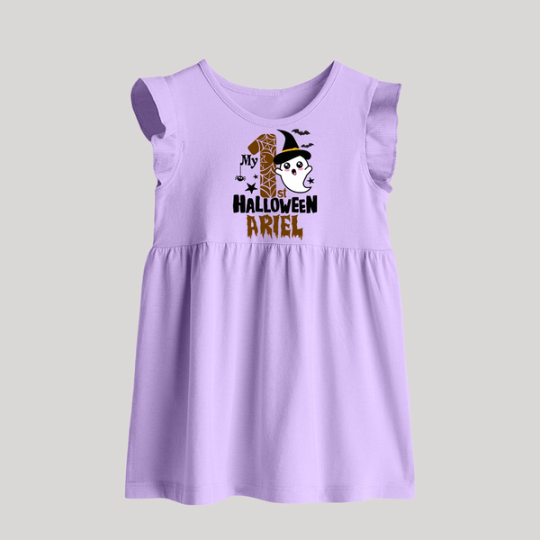 My First Trick or Treat Baby Frock | Personalized Baby Outfit for Little Ghouls - LILAC - 0 - 3 Months Old (Chest 17")