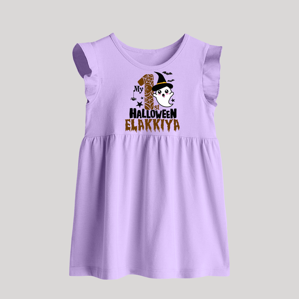 My First Halloween Ghost Moon Print Baby Baby Frock  - LILAC - 0 - 3 Months Old (Chest 17")