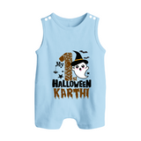 My First Trick or Treat Romper Suit | Personalized Baby Outfit for Little Ghouls - BABY BLUE - 0 - 5 Months Old (Chest 18")