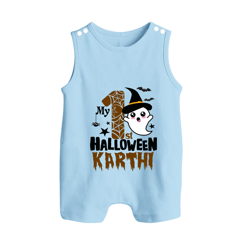 My First Trick or Treat Romper Suit | Personalized Baby Outfit for Little Ghouls - BABY BLUE - 0 - 5 Months Old (Chest 18")
