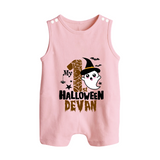 My First Halloween Ghost Moon Print Baby Button Romper  - BABY PINK - New Born (Chest 18")