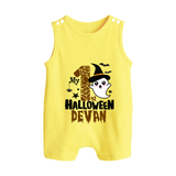 My First Halloween Ghost Moon Print Baby Button Romper  - PASTEL YELLOW - New Born (Chest 18")