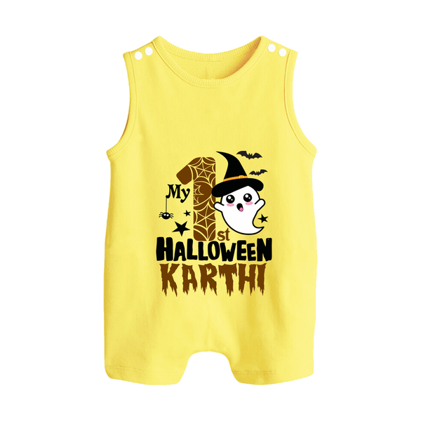 My First Trick or Treat Romper Suit | Personalized Baby Outfit for Little Ghouls - PASTEL YELLOW - 0 - 5 Months Old (Chest 18")