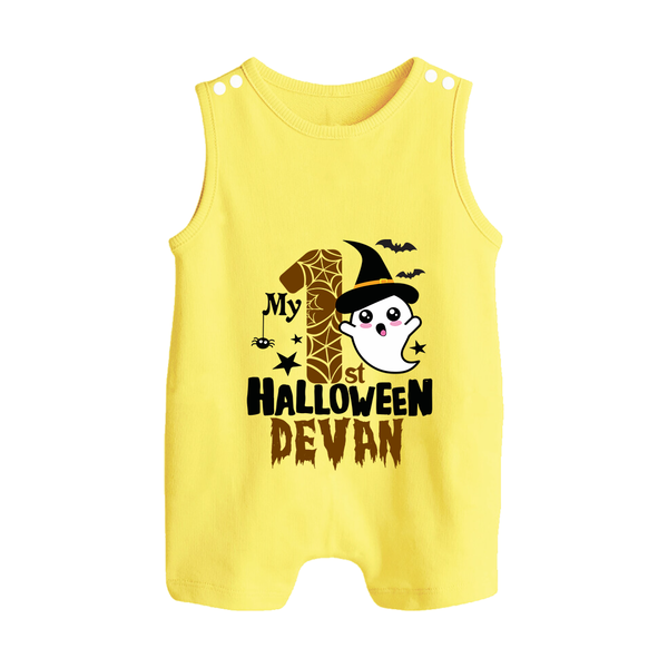 My First Halloween Ghost Moon Print Baby Button Romper  - PASTEL YELLOW - New Born (Chest 18")