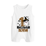 My First Halloween Ghost Moon Print Baby Button Romper  - WHITE - New Born (Chest 18")