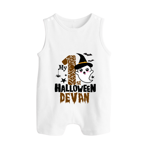 My First Halloween Ghost Moon Print Baby Button Romper  - WHITE - New Born (Chest 18")